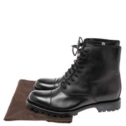 Gucci Black Leather Lace-Up Platform Combat Boots Size 44