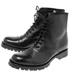 Gucci Black Leather Lace-Up Platform Combat Boots Size 44