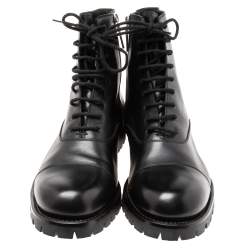 Gucci Black Leather Lace-Up Platform Combat Boots Size 44
