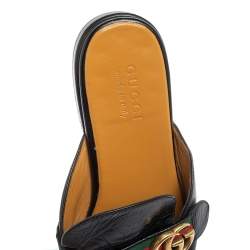 Pre Owned Gucci Black Leather Princetown GG Web Flat Mules Size 43