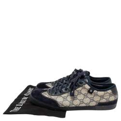 Gucci Navy Blue/Beige GG Supreme Canvas and Suede Low-Top Sneakers Size 42