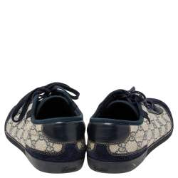 Gucci Navy Blue/Beige GG Supreme Canvas and Suede Low-Top Sneakers Size 42