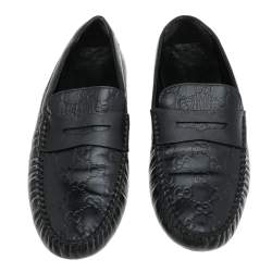 Gucci Black Guccissima Leather Penny Slip On Loafers Size 42