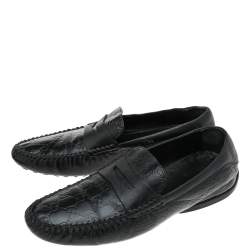 Gucci Black Guccissima Leather Penny Slip On Loafers Size 42