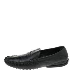 Gucci Black Guccissima Leather Penny Slip On Loafers Size 42