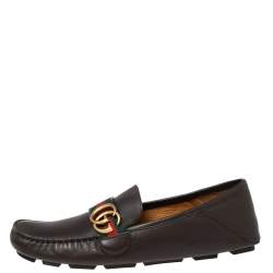 Pre Owned حذاء لوفرز غوتشي درايفر ويب مارمونت جي جي جلد بني داكن مقاس 42 