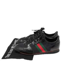 Gucci Black GG Canvas And Leather Web Low Top Sneakers Size 42.5