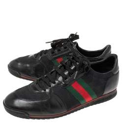 Gucci Black GG Canvas And Leather Web Low Top Sneakers Size 42.5