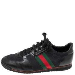 Gucci Black GG Canvas And Leather Web Low Top Sneakers Size 42.5