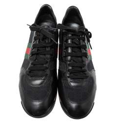 Gucci Black GG Canvas And Leather Web Low Top Sneakers Size 42.5