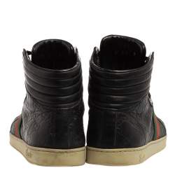 Gucci Black Guccissima Leather Web Detail High Top Sneakers Size 42