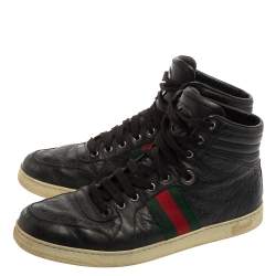 Gucci Black Guccissima Leather Web Detail High Top Sneakers Size 42