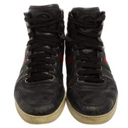 Gucci Black Guccissima Leather Web Detail High Top Sneakers Size 42