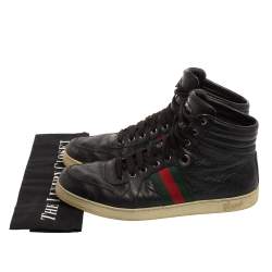 Gucci Black Guccissima Leather Web Detail High Top Sneakers Size 42