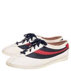Gucci Off White Leather Flacer Web Low Top Sneakers Size 44