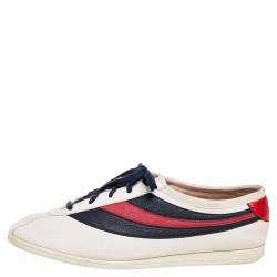 Gucci Off White Leather Flacer Web Low Top Sneakers Size 44