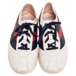 Gucci Off White Leather Flacer Web Low Top Sneakers Size 44