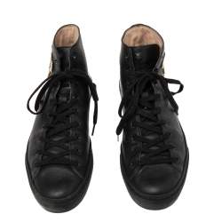 Gucci Black Leather Tiger Patch High Top Sneakers Size 42