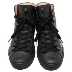 Gucci Black Leather Kingsnake High Top Sneakers Size 39