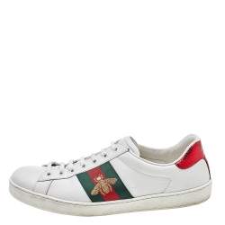 Pre Owned حذاء رياضي غوتشي إيس بي جلد أبيض مطرز بعنق منخفض مقاس 43