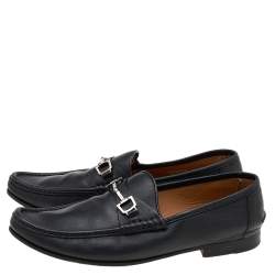 Gucci Black Leather Horsebit Slip On Loafers Size 42.5