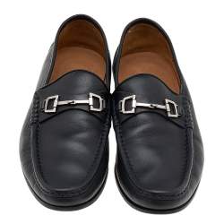 Gucci Black Leather Horsebit Slip On Loafers Size 42.5