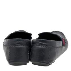 Gucci Dark Grey Leather Web Detail Slip On Loafers Size 41.5