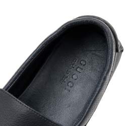 Gucci Dark Grey Leather Web Detail Slip On Loafers Size 41.5