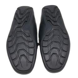 Gucci Dark Grey Leather Web Detail Slip On Loafers Size 41.5