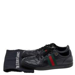Gucci Black Leather Web Low Top Sneakers Size 42