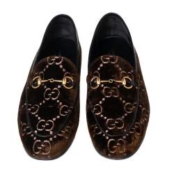 Pre Owned Gucci Brown GG Velvet Jordaan Loafers Size 40
