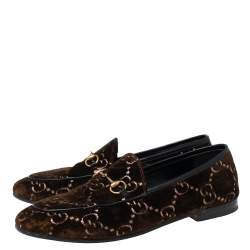 Pre Owned Gucci Brown GG Velvet Jordaan Loafers Size 40