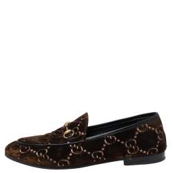 Pre Owned Gucci Brown GG Velvet Jordaan Loafers Size 40