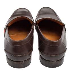 Gucci Brown Leather Web  Slip On Loafers Size 41.5