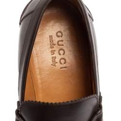 Gucci Brown Leather Web  Slip On Loafers Size 41.5
