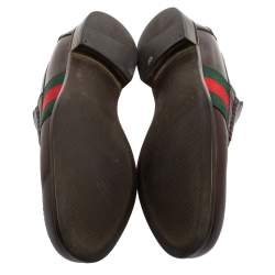 Gucci Brown Leather Web  Slip On Loafers Size 41.5