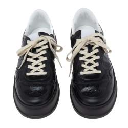 Gucci Black GG Embossed Leather Lace Up Sneakers Size 44