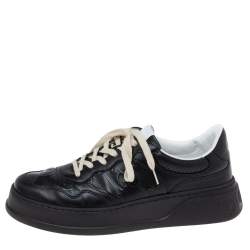 Gucci Black GG Embossed Leather Lace Up Sneakers Size 44