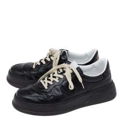 Gucci Black GG Embossed Leather Lace Up Sneakers Size 44