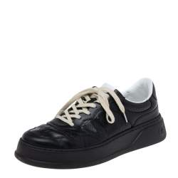 Gucci Black GG Embossed Leather Lace Up Sneakers Size 44