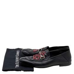 Pre Owned Gucci Black Leather Brixton Horsebit Snake Embroidered Loafers Size 42