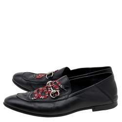 Pre Owned Gucci Black Leather Brixton Horsebit Snake Embroidered Loafers Size 42