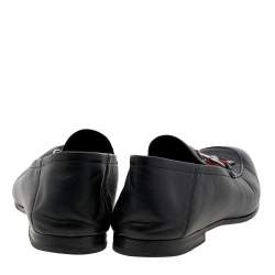Pre Owned Gucci Black Leather Brixton Horsebit Snake Embroidered Loafers Size 42