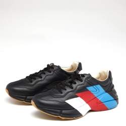 Pre Owned حذاء رياضي غوتشي ريتون جلد أسود طباعة ويب عنق منخفض مقاس 42