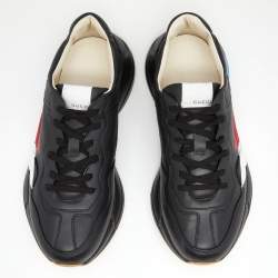 Pre Owned حذاء رياضي غوتشي ريتون جلد أسود طباعة ويب عنق منخفض مقاس 42