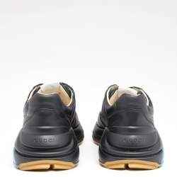 Pre Owned حذاء ر ياضي غوتشي ريتون جلد أسود طباعة ويب عنق منخفض مقاس 42