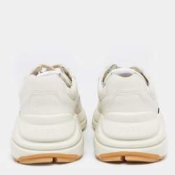 مملوكة مسبقًا Gucci Off White Leather Rhyton NY Yankees Low Top Sneakers Size 41
