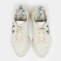 مملوكة مسبقًا Gucci Off White Leather Rhyton NY Yankees Low Top Sneakers Size 41