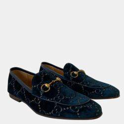 Gucci Blue GG Velvet Jordaan Loafers Size US 8 