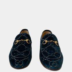 Gucci Blue GG Velvet Jordaan Loafers Size US 8 